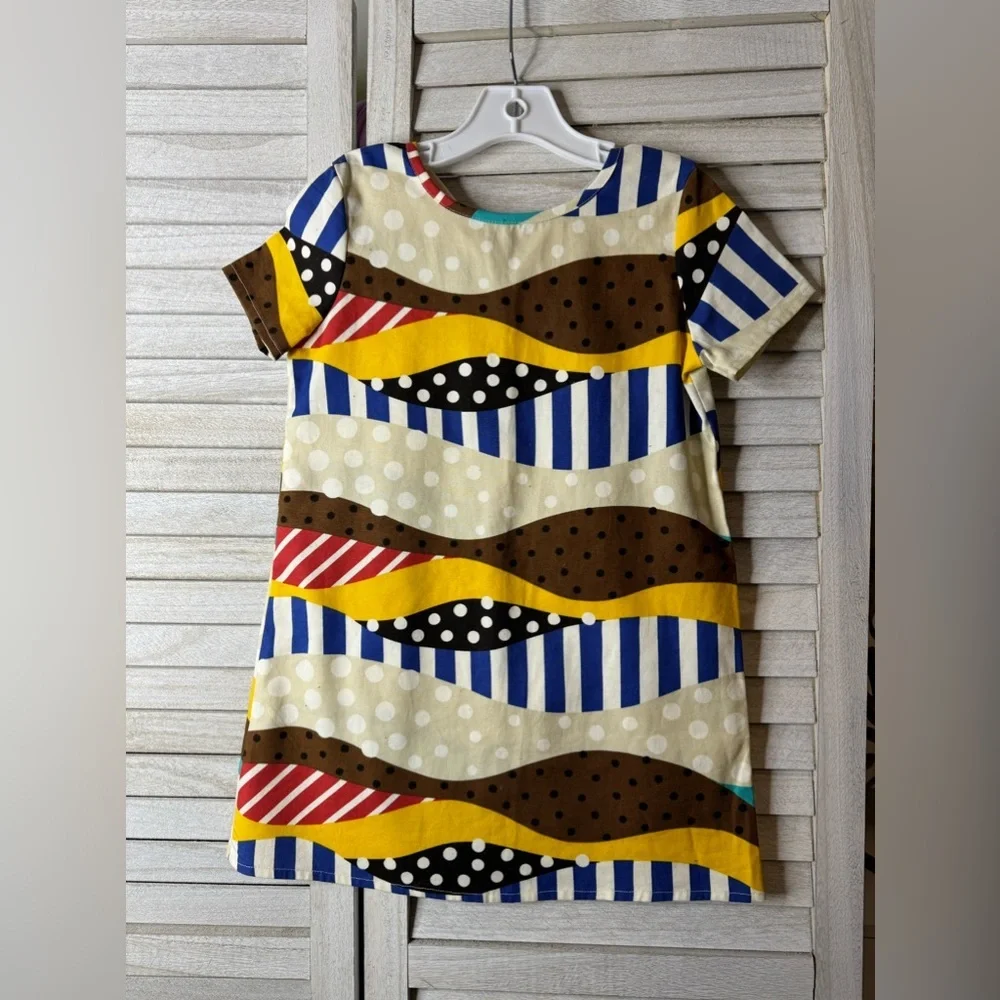 Glitter & Wit Girls Shift Dress Size 4 Colorblock Stripes Polka Dot Boutique